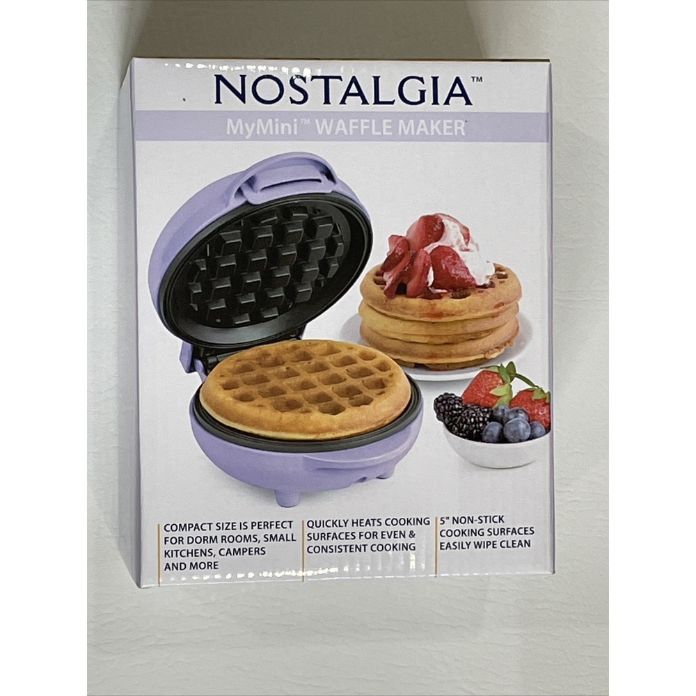 Nostalgia My Mini Purple Non-Stick Compact Waffle Cinnamon Roll HashBrowns Maker